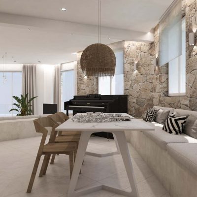 ag design architect greece dining area with piano