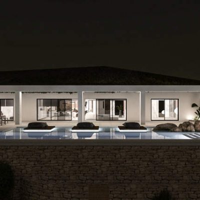 ag design architect greece exterior view at night
