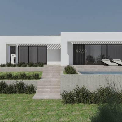 ag design architect greece frontal view of the residence with the garden