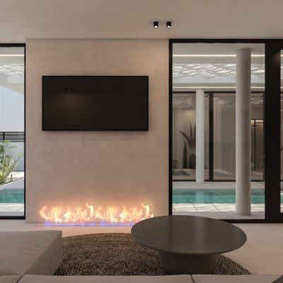 ag design architect greece kitchen area with pool view