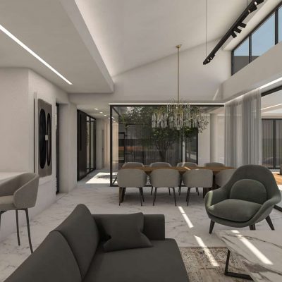 ag design architect greece living room with pool view 2