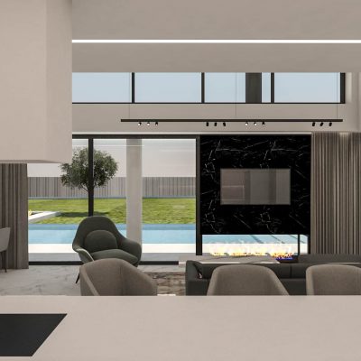 ag design architect greece lkitchen view of the living room and pool