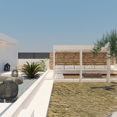 ag design architect greece outside sitting area and garden