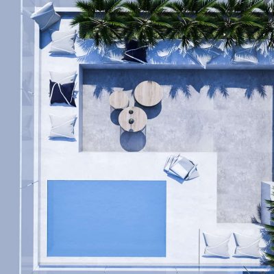 ag design architect greece panoramic view of the pool and outside sitting area